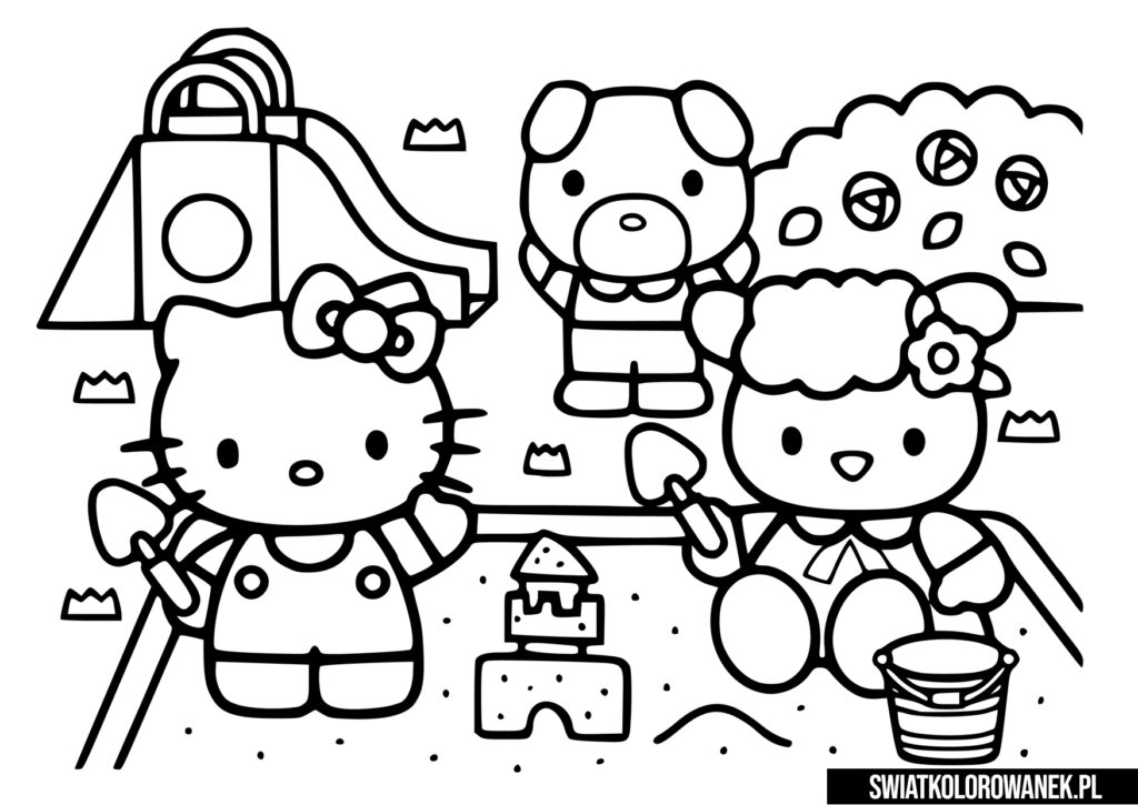 Kolorowanka Hello Kitty Na Placu Zabaw Darmowe Kolorowanki Do Druku